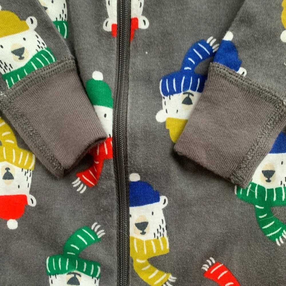 Hanna Andersson Long John Size 12-18m Full Zip Pajamas Grey Winter Bears Sleeper